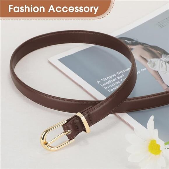 Womens Skinny Leather Belt Thin Faux Leather Waist Belt Gold Silver Buckle Jeans - Picture 4 of 6